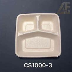 BAGASSE CONTAINER SQUARE 1000ML 3-COMPARTMENT 6x50PCS