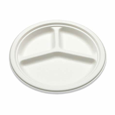BAGASSE PLATE 10" 3-COMPARTMENT 4X125PCS