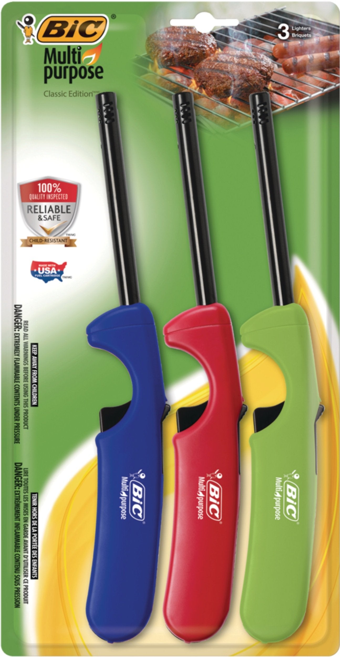 BIC® Multi-Purpose Classic Edition BBQ Lighter, Multi-colour, 3-pk