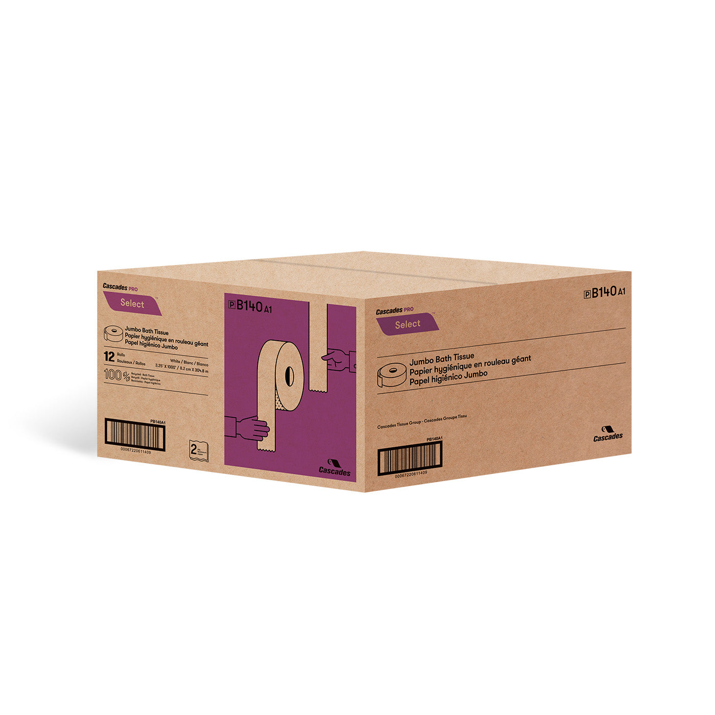 Bathroom Tissue - Jumbo Roll - B140 - 2 Ply - 12 x 3.3" x 1000'