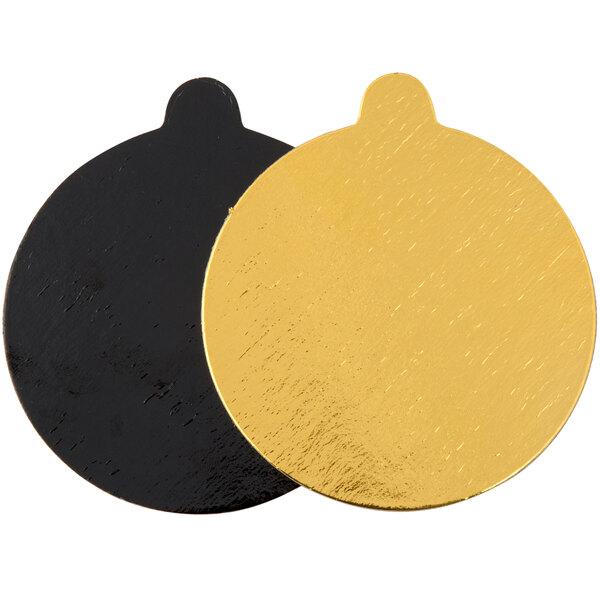 CAKE BOARD ROUND 4" SINGLE SERVE WITH TAB BLACK/GOLD 500PCS