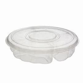 PLATTER ROUND WITH DIP CUP 13" 4-COMPARTMENT ROUND CLEAR 60 SETS