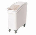 Ingredient Bin, 21 gallon, 13" x 29-1/4" x 28", transparent polycarbonate lid, clasp sliding lid, scoop, 3" caster wheels (2 with brakes), polypropylene body, white, NSF