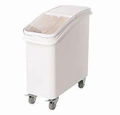 Ingredient Bin, 21 gallon, 13" x 29-1/4" x 28", transparent polycarbonate lid, clasp sliding lid, scoop, 3" caster wheels (2 with brakes), polypropylene body, white, NSF