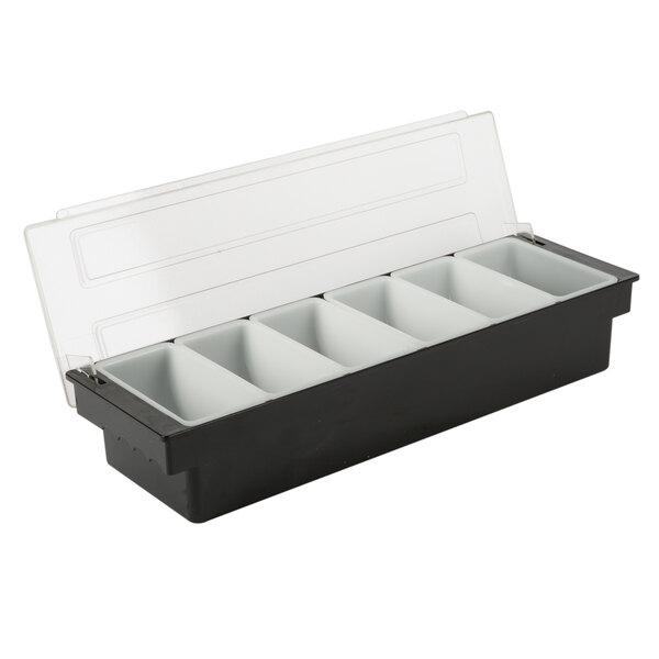 CONDIMENT HOLDER 6-COMPARTMENT 20 X 5 X 6.5" BLACK